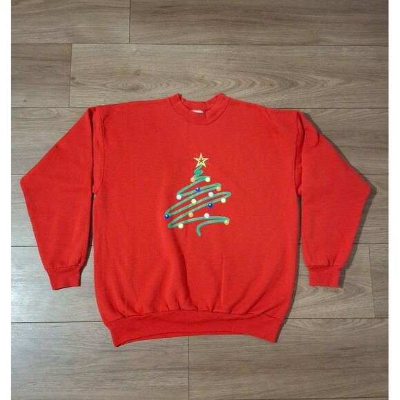 Hanes Sweaters - Vintage 80s Hanes Comfortblend Christmas Crewneck Sweatshirt Unisex Large Red